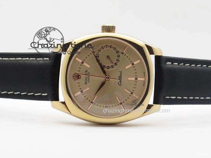 MiroTime 0209 Cozy Cellini Date RG Rose Gold Dial Stick Markers On Black Leather Strap A 3873